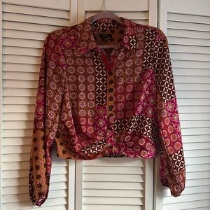 Floral mosaic cropped blouse